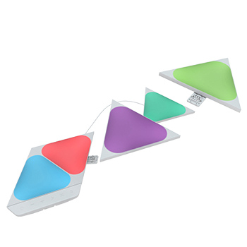 Nanoleaf Shapes Thread-enabled color-changing mini triangle smart light panels. Similar to Philips Hue, Lifx. Apple Home, Google Home, Amazon Alexa, IFTTT.